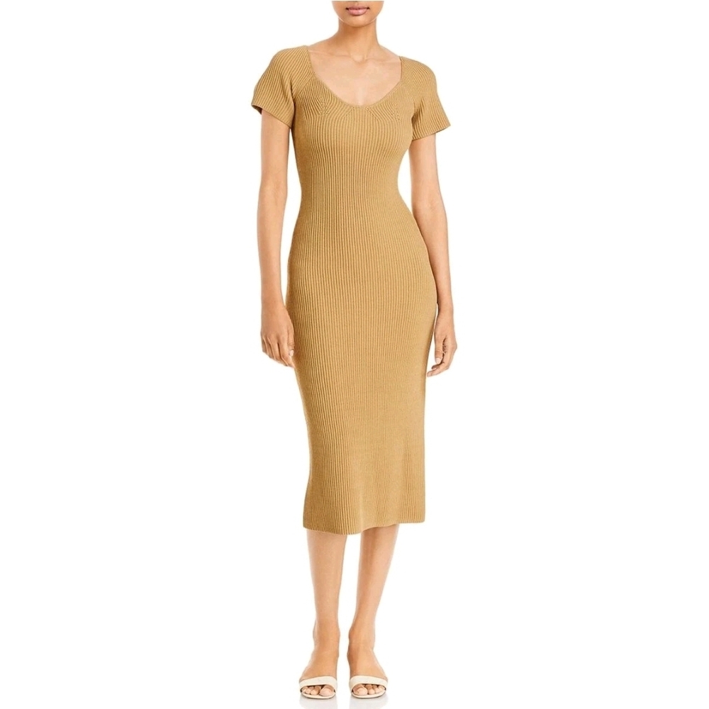 Line & Dot Melissa Tan Short Sleeve Midi Knit Sweater Dress Women Sweaterdress L